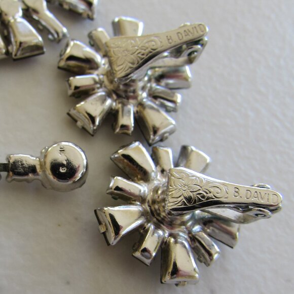 B David Signed Vintage Black/Clear Austrian Crystal Necklace/Clip On Earrings - Picture 13 of 16